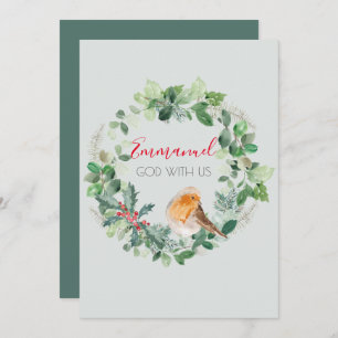 Emmanuel God with Us Watercolour Wreath Christmas  Holiday Card