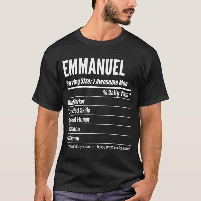 Emmanuel  Nutritional Facts Serving Size Calories T-Shirt (Front)