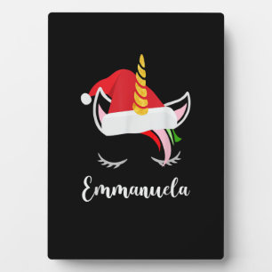 Emmanuela Name Gift - Emmanuela Santa Unicorn T-Sh Plaque