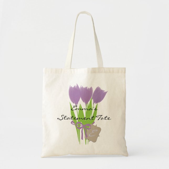 Emma's Cute Lilac Tulips Floral Statement Tote (Front)