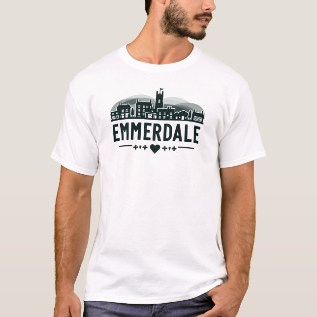 Emmerdale Skyline – Minimalist Soap Opera Design T-Shirt (Front)