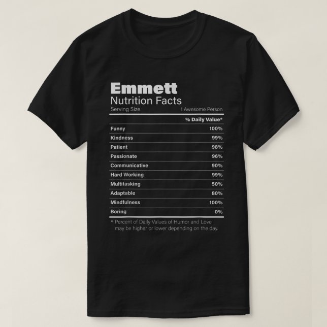 Emmett Nutrition Personalised Name Funny T-Shirt (Design Front)
