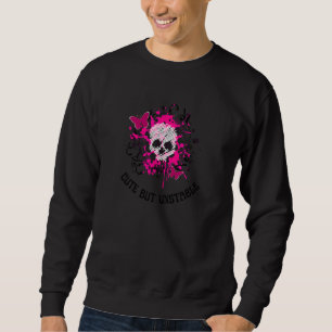 Emo And Goth Cute But Unstable Pink Butterfly Ske Sweatshirt