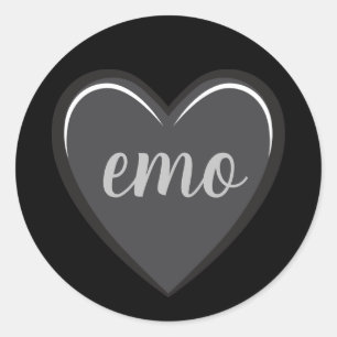 Emo Black and Grey Heart Graphic  Classic Round Sticker