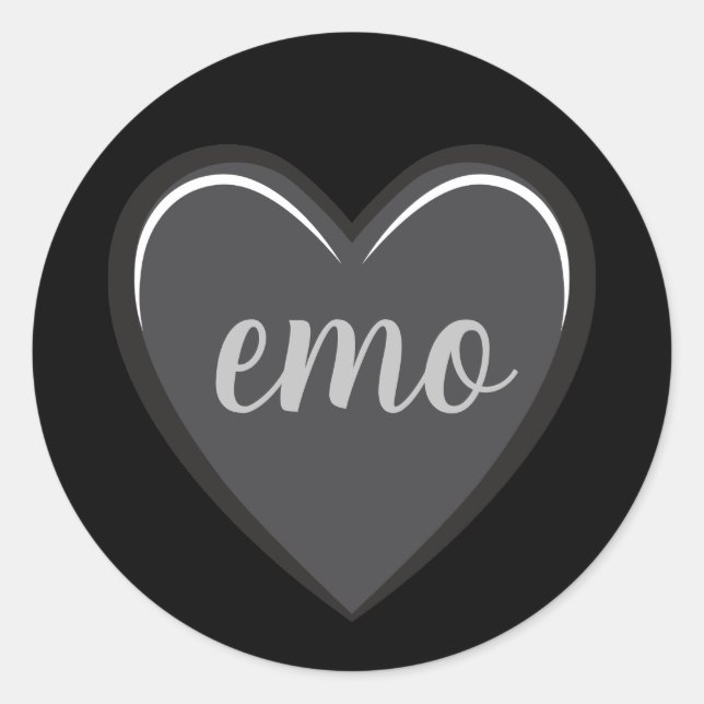 Emo Black and Grey Heart Graphic  Classic Round Sticker (Front)