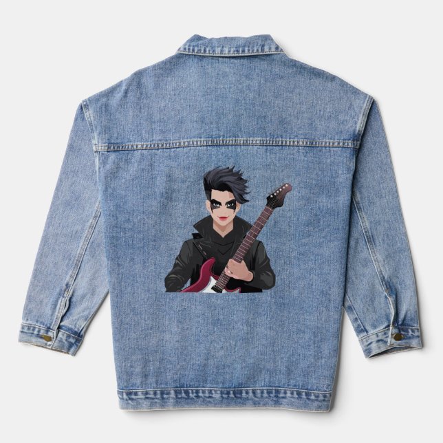 Emo boy with black hair denim jacket (Back)