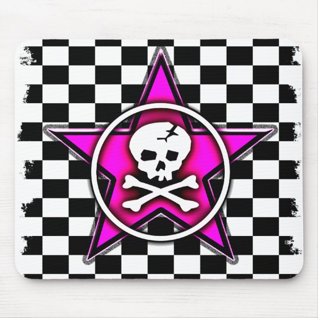 Emo Chequerboard Star & Skull Mouse Mat (Front)