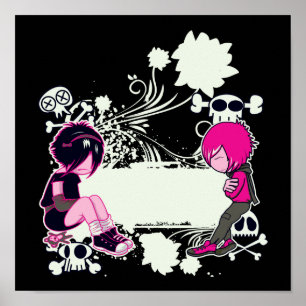 emo deep thoughts vector illustration poster