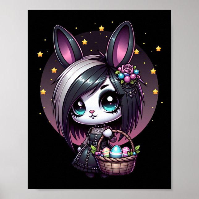 Emo Easter Bunny Cute Goth Girl Whimsigoth Egg Hun Poster (Front)