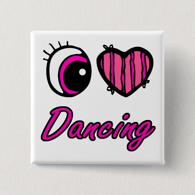 Emo Eye Heart I Love Dancing 15 Cm Square Badge (Front)