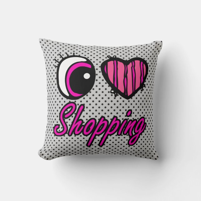 Emo Eye Heart I Love Shopping Cushion (Front)