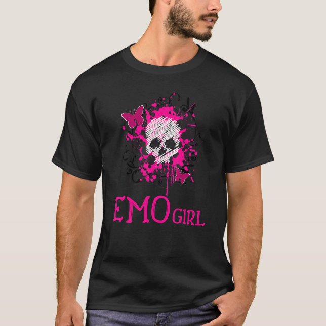 Emo Girl Pink Skull Emo Goth Music Emotional Teens T-Shirt (Front)