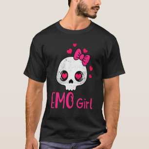Emo Girl Pink Skull With Bow Tie Emo Goth Emotiona T-Shirt
