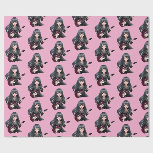 Emo girl with long black hair wrapping paper (Flat)