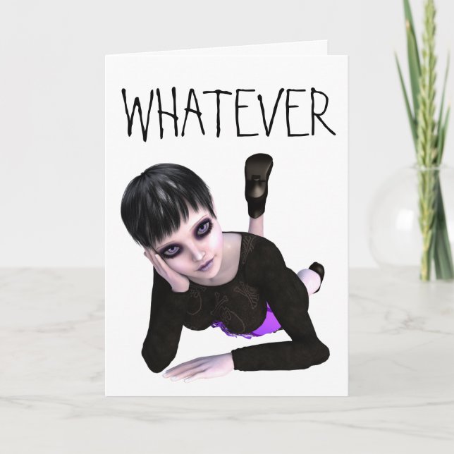 EMO GOTH GIRL "WHATEVER" GREETING CARDS (Front)