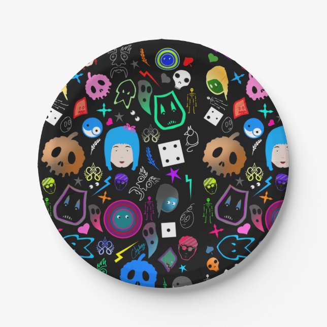 Emo Halloween Pattern Paper Plate (Front)