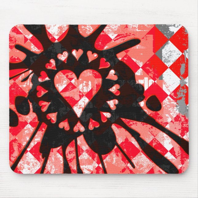 Emo Love Heart Paint Splatter Mouse Mat (Front)