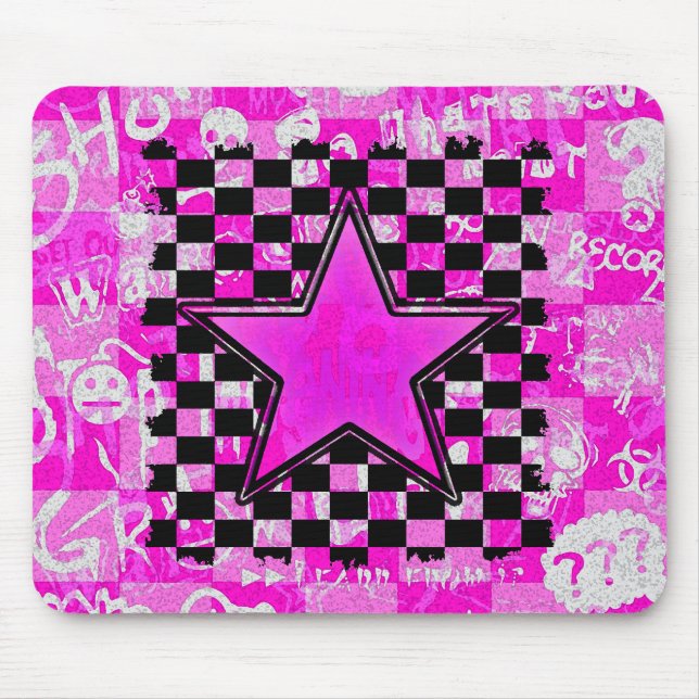 Emo Pink Graffiti Star Checkers Mouse Mat (Front)