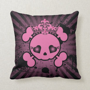 EMO Pink Skull Crossbones Girly Couch Throw Pillow