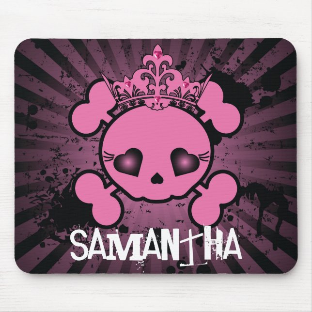 EMO Pink Skull Crossbones Personalised Mousepad (Front)