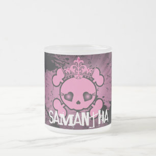 EMO Pink Skull Girly Frosted Glass Coffee Mug Cup