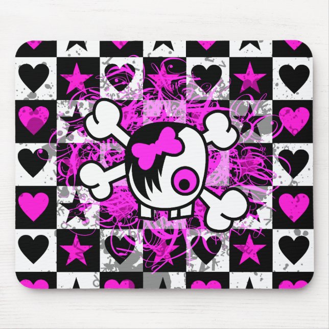 Emo Scene Cartoon Girl Skull Mouse Mat (Front)