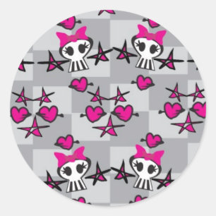 Emo Skulls Pattern Classic Round Sticker