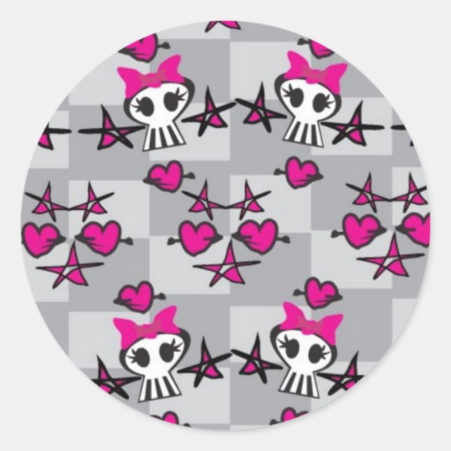 Emo Skulls Pattern Classic Round Sticker (Front)