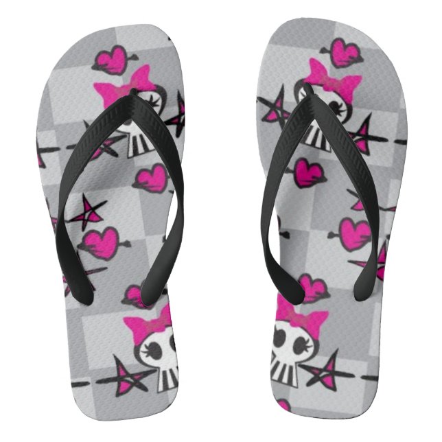 Emo Skulls Pattern Flip Flops (Footbed)