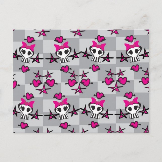 Emo Skulls Pattern Postcard (Front)