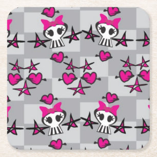 Emo Skulls Pattern Square Paper Coaster