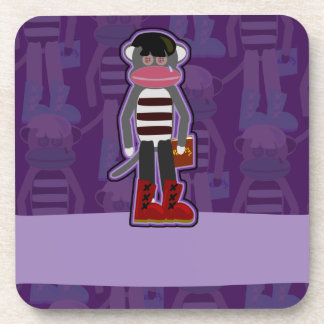 Emo Sock Monkey Purple Cartoon Art Design Coaster