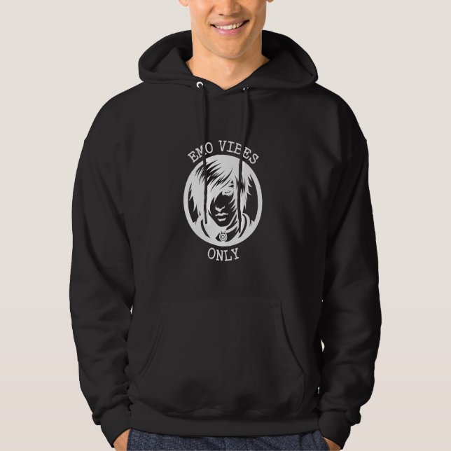 Emo Vibes Only Graphic Art Black Hoodie (Front)
