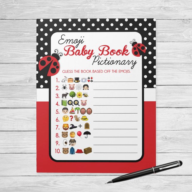 Emoji Baby Book Ladybug Baby Shower Game Pack Notepad (Ladybug Emoji Baby Book Pictionary Baby Shower Game)
