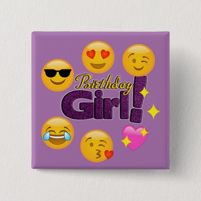 Emoji Birthday Girl 15 Cm Square Badge (Front)