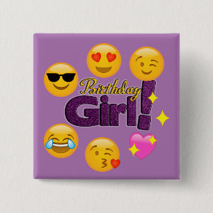 Emoji Birthday Girl 15 Cm Square Badge