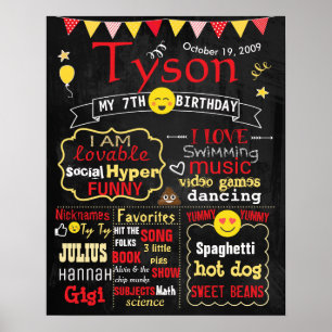Emoji Birthday party chalkboard sign red boy