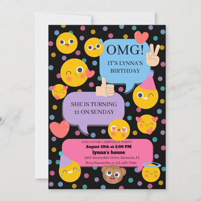 emoji birthday party  invitation (Front)
