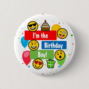 Emoji Birthday Party Kids Im the Birthday Boy 6 Cm Round Badge