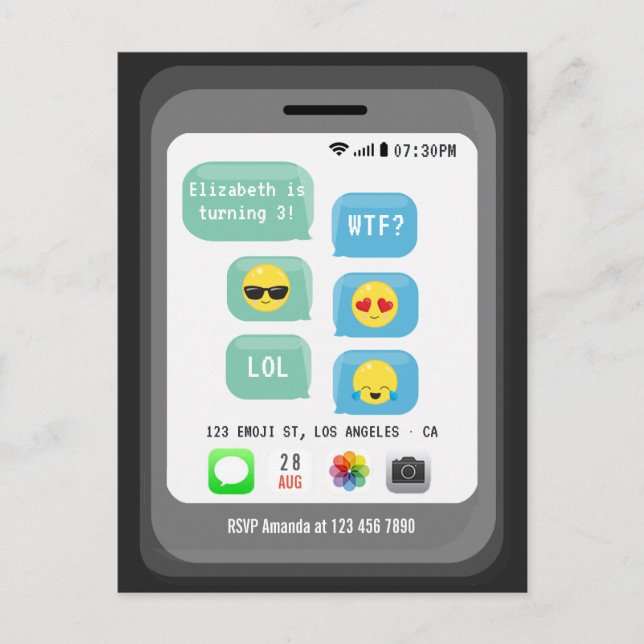 Emoji Birthday Party Postcard (Front)