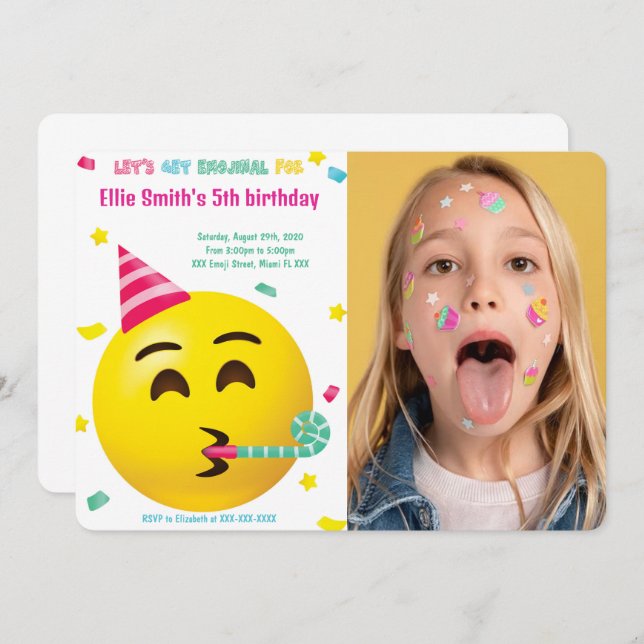 Emoji Birthday Photo Invitation (Front/Back)