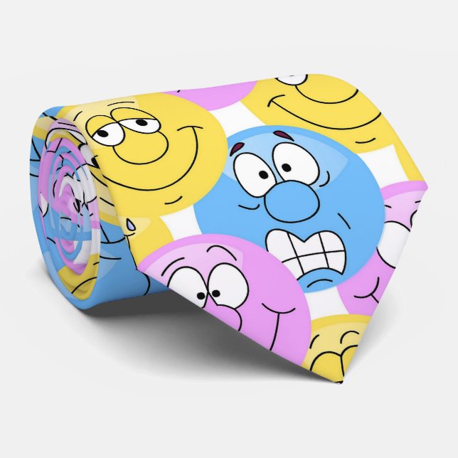 Emoji Design Funny Pastel Faces Tie (Rolled)