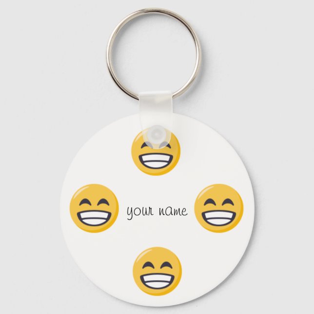 Emoji Face  and '' Your Name Here " Key Ring (Front)