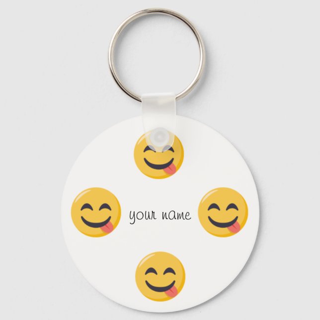 Emoji Face  and '' Your Name Here " Key Ring (Front)