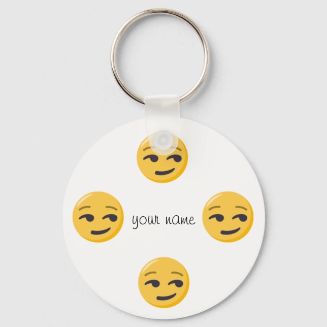 Emoji Face  and '' Your Name Here " Key Ring (Front)