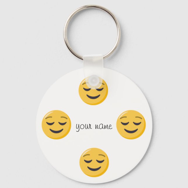 Emoji Face  and '' Your Name Here " Key Ring (Front)