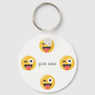 Emoji Face  and '' Your Name Here " Key Ring