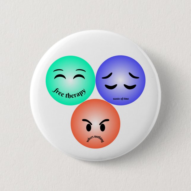 Emoji feelings with happy, sad and angry quotes  6 cm round badge (Front)