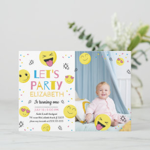 Emoji First Birthday Party Photo Invitation Card