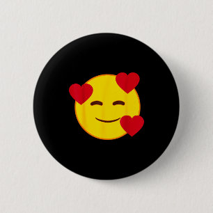 Emoji Floating Hearts Yellow Smile Face  6 Cm Round Badge
